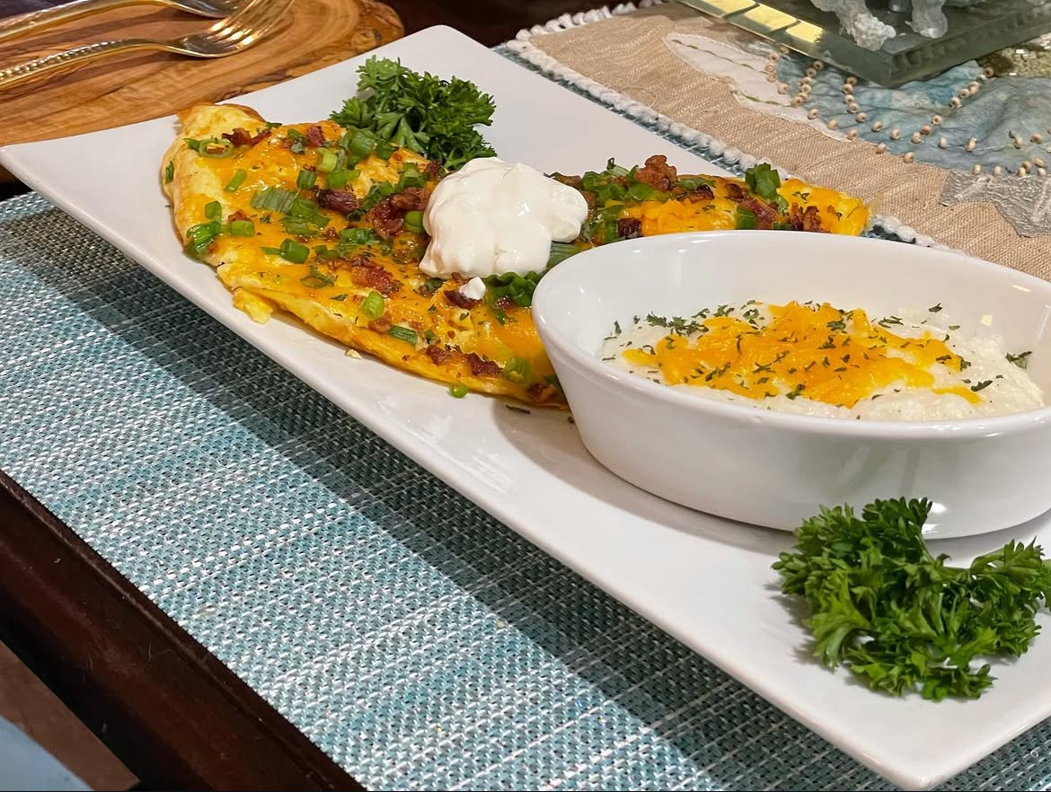 Loaded Omelette and Cheesy Southern Grits